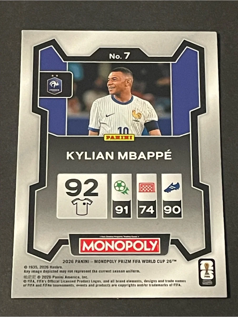 Panini 2026 Prizm Monopoly FIFA World Cup Kylian Mbappé France Base Card #7
